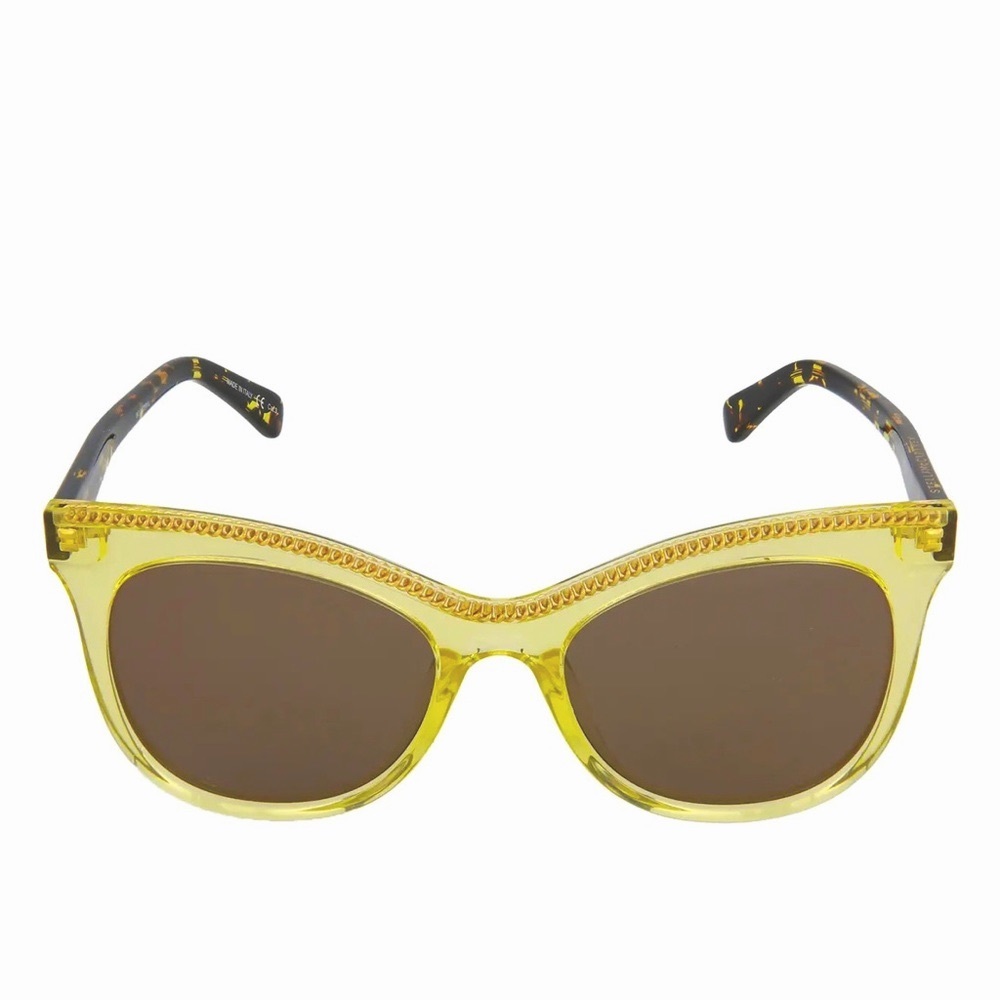 STELLA MCCARTNEY Cat Eye SC0129S Sunglasses NWT 004 Yellow Gld Brn